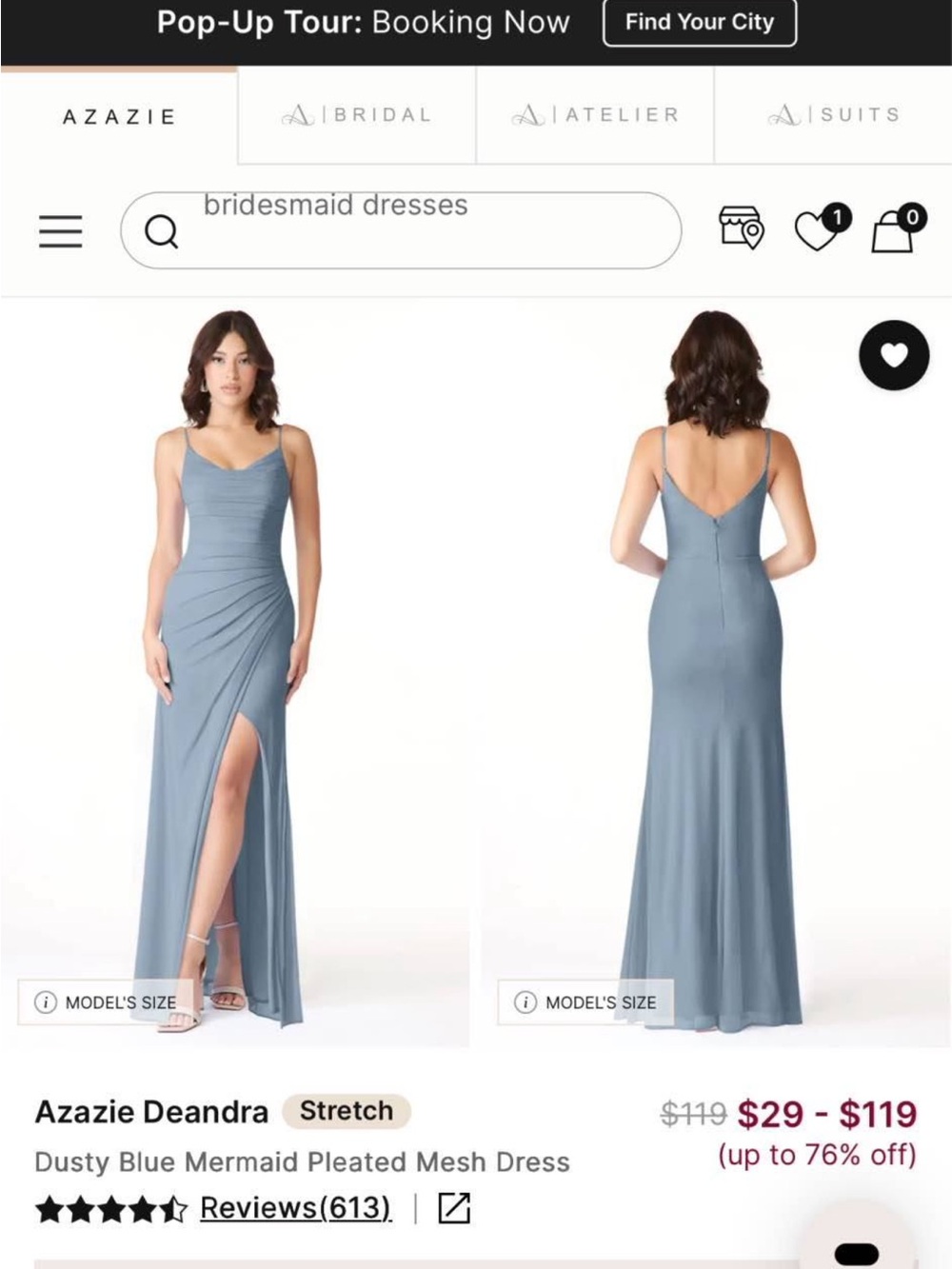 Azazie Dusty Blue Deandra Pleated Mermaid Maxi Dress - Picture 2 of 2